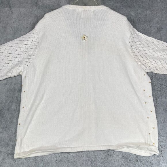 Storybook Knits Cardigan Sweater Women's 3X Beige Seashells Long Sleeve V-Neck - Picture 2 of 16